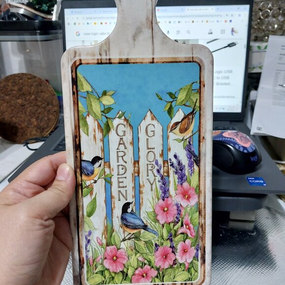 Mini Ceramic Cutting Board Garden Glory Birds Flower Decor Hot Dish Stand - Picture 2 of 7